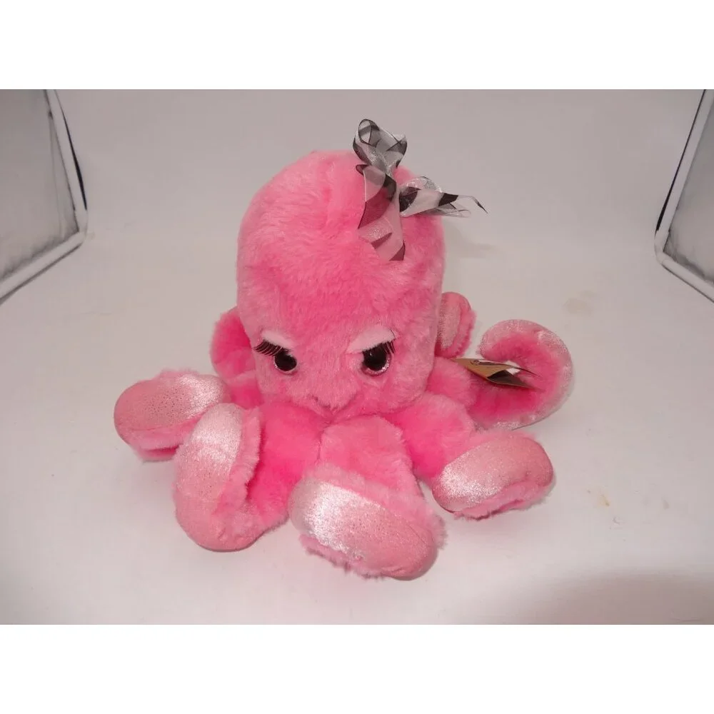 The Petting Zoo Pink Octopus Plush 12 Inch Glitter‎ Eyes Stuffed Animal Toy
